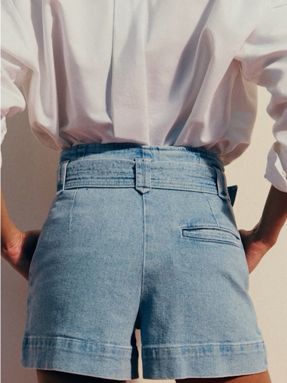 Sezane Rome High-Waist Light Blue Denim Shorts